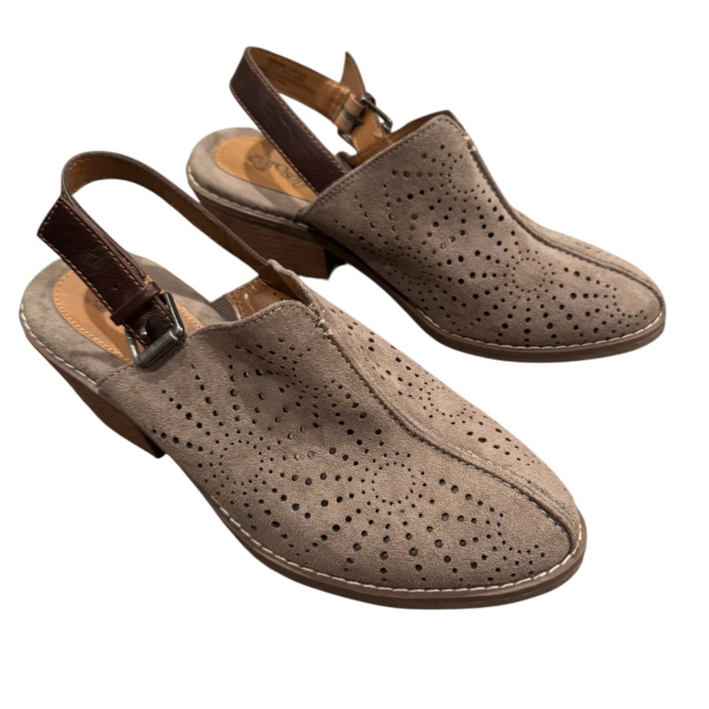 Eurosoft by Sofft Tulip Sling Taupe Perforated Faux Suede Comfort Shoes Size 8.5